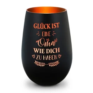 Deko Windlicht aus Glas mit Gravur - Glück ist eine Oma wie Dich zu haben - Ideal für Teelicht