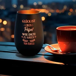 Deko Windlicht aus Glas mit Gravur - Glück ist einen Papa wie Dich zu haben - Personalisiert mit Nam