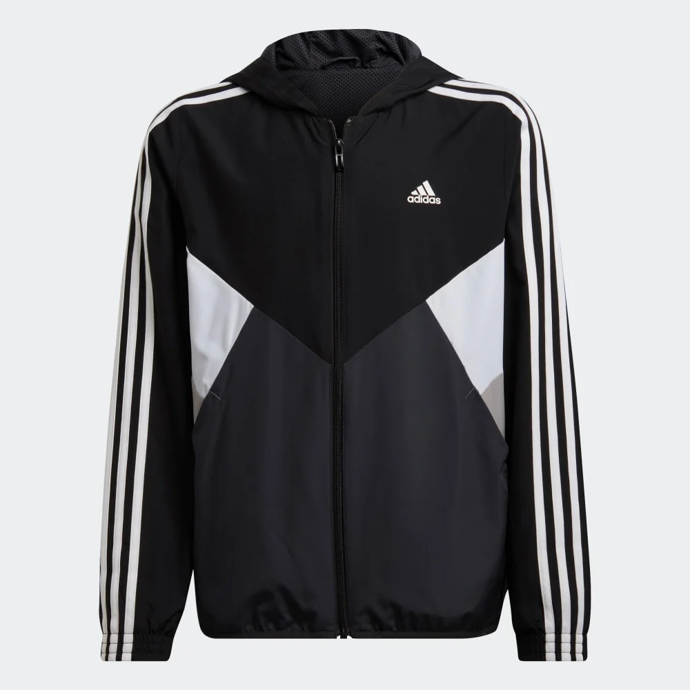 Veste Coupe-Vent Adidas Colorblock Junior - Noir/Blanc/Gris